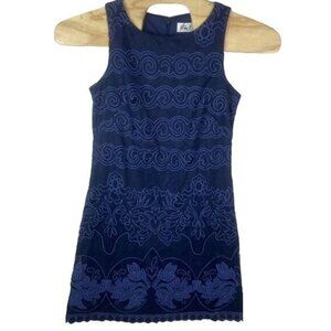 EUC Eliza J Womens Sleeveless Navy Blue Lace Overlay Embroidered Shift Dress 16W
